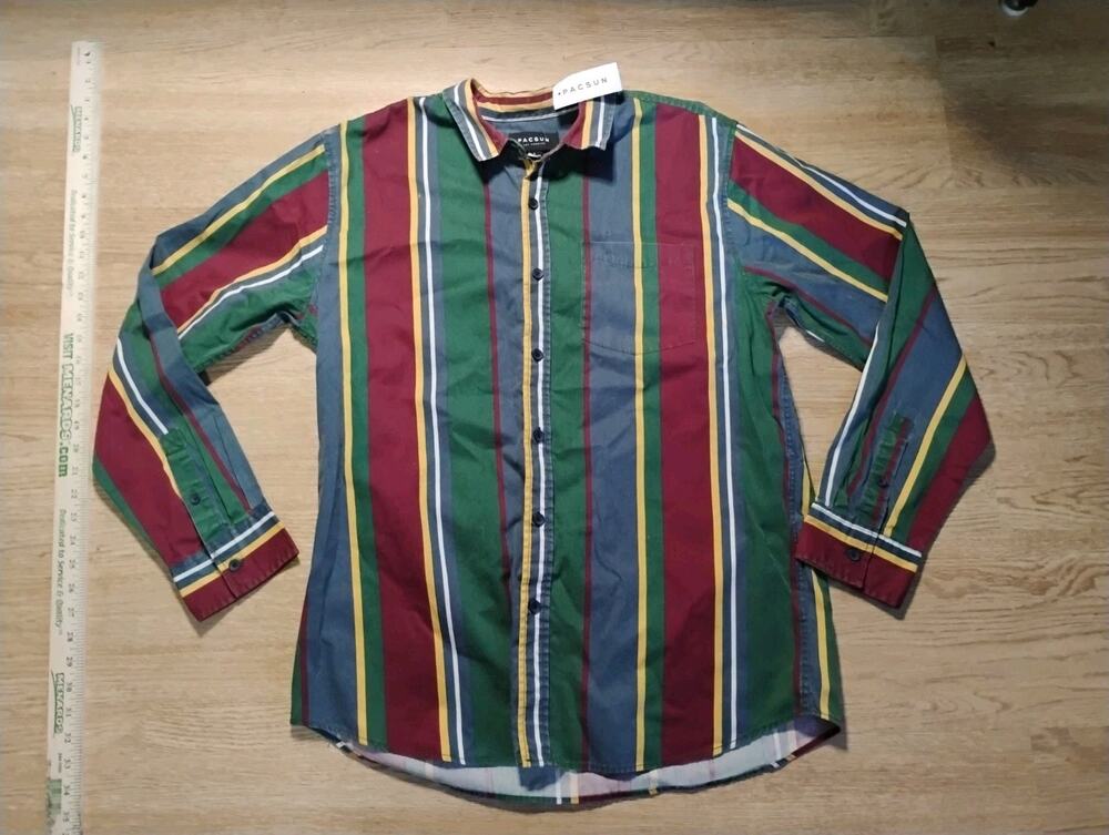 PAC SUN MENS STRIPED COLORBLOCK LONG SLEEVE SHIRT HEAVY Size Large